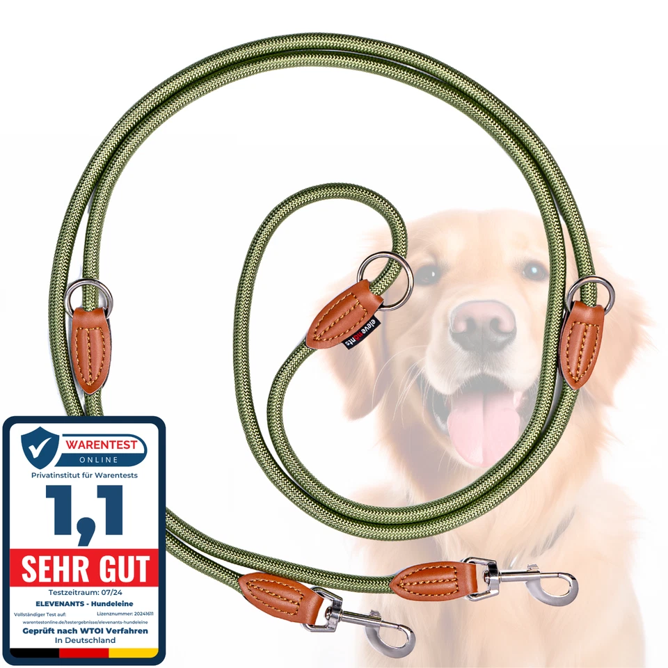 ELEVENANTS Hundeleine für große Hunde, Doppelleine 3 Meter Paracord, Verstellbare Führleine