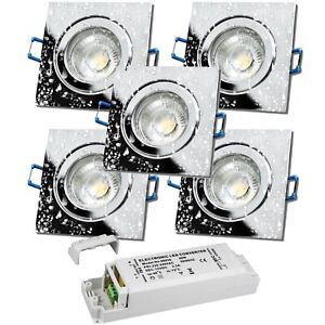 5er Sets - 12Volt LED Badezimmer Einbaulampen / IP44 / Eckig / 5W / 30W Treiber