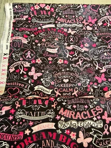 Beautiful PINK RIBBON CHALKBOARD print cotton by Timeless Treasures BTY - Picture 1 of 2