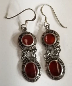 Conjunto de pendientes colgantes ámbar con bisel de plata de ley 925 de colección - Imagen 1 de 5