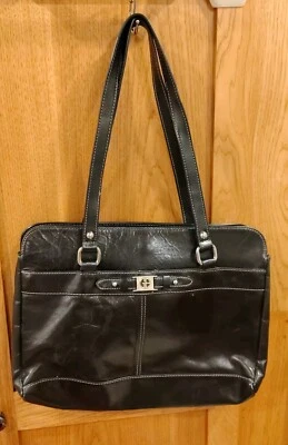 Bolsa de trabalho Giani Bernini couro preto laptop bolsa tote organizadora B21 - Imagem 1 de 4
