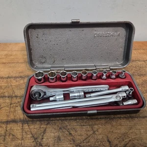  VINTAGE CRAFTSMAN USA = V = SERIE 1/4 ZOLL ANTRIEB STECKSCHLÜSSEL RATSCHE SET & METALLBOX - Bild 1 von 14