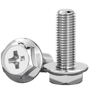 M4 M5 M6 Phillips Flanged Hexagon Head Screws Bolts 304 Stainless Steel (Flat) - Picture 1 of 30