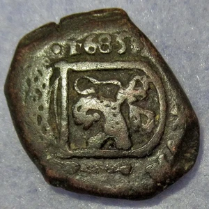 Pirate Treasure Coin Spanish King Carlos II Colonial 8 Maravedis 1685 Copper Cob - Picture 1 of 4