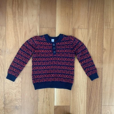 tea collection boys blue red 100% cotton nordic fair isle pullover sweater 4-5 S - Image 1 of 4