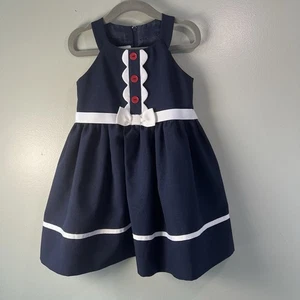 Bonnie Jean dunkelblaues ärmelloses Kleid mit roten Knöpfen + weißen Akzenten, Mädchen 3T - Bild 1 von 12
