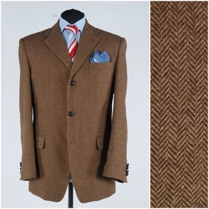 Mens Herringbone Tweed Jacket 42R US Size CCC Brown Sport Coat Blazer - Picture 1 of 13
