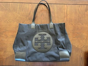 Tory Burch Tote Black Nylon Ella Purse Travel Handbag Designer Minimalist Work - Picture 1 of 13