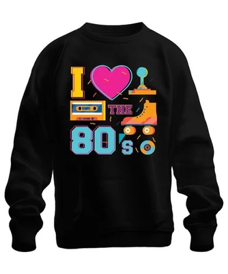 I ♥ THE 80's Retro 80er Nostalgie Rollschuhe Kassette Disco Party Unisex Sweatsh - Bild 1 von 4
