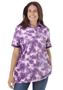 Woman Within Plus Size Perfect Printed Short-Sleeve Polo Shirt - Picture 1 of 43