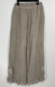 Tina Stephens Italy Linen Cotton Woven Lagenlook Pants One Size Elastic Waist - Picture 1 of 5