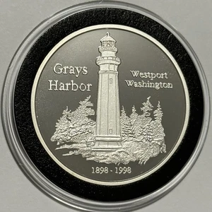 Moneda de prueba faro Garys Harbor Westport 1 Troy OZ .999 plata fina redonda 999 - Imagen 1 de 18