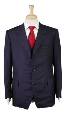 Traje de lana Sartoria Giovanni Mazzola a medida azul marino marrón a rayas 3 piezas 40R Foto 1 de 4
