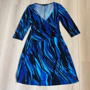 Black Label by Evan-Picone Women's Blue Black Abstract Print Dress Size 16 - Picture 1 of 9