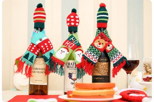 Weihnachten Weinflasche Abdeckung Strickmütze Schal Set Neuheit Xmas Party Tischdeko - Bild 1 von 22