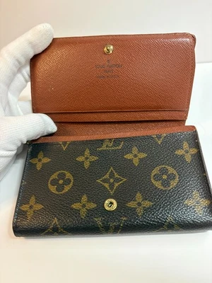 Cartera Larga Louis Vuitton Monograma Cuero Marrón Francia Vintage con Monedero Foto 1 de 4