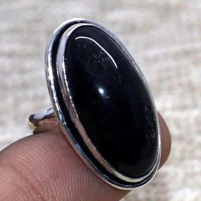 Красивый черный оникс 925 серебро покрытием ручной работы кольцо США 7 хорошо сделано подарок JW - Изображение 1 из 3