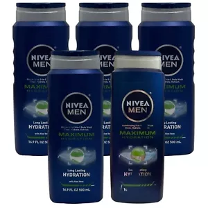 5 Pack Nivea Men Maximum Hydration w/ Aloe Vera 16.9 oz Body Wash Shampoo Shave - Picture 1 of 7