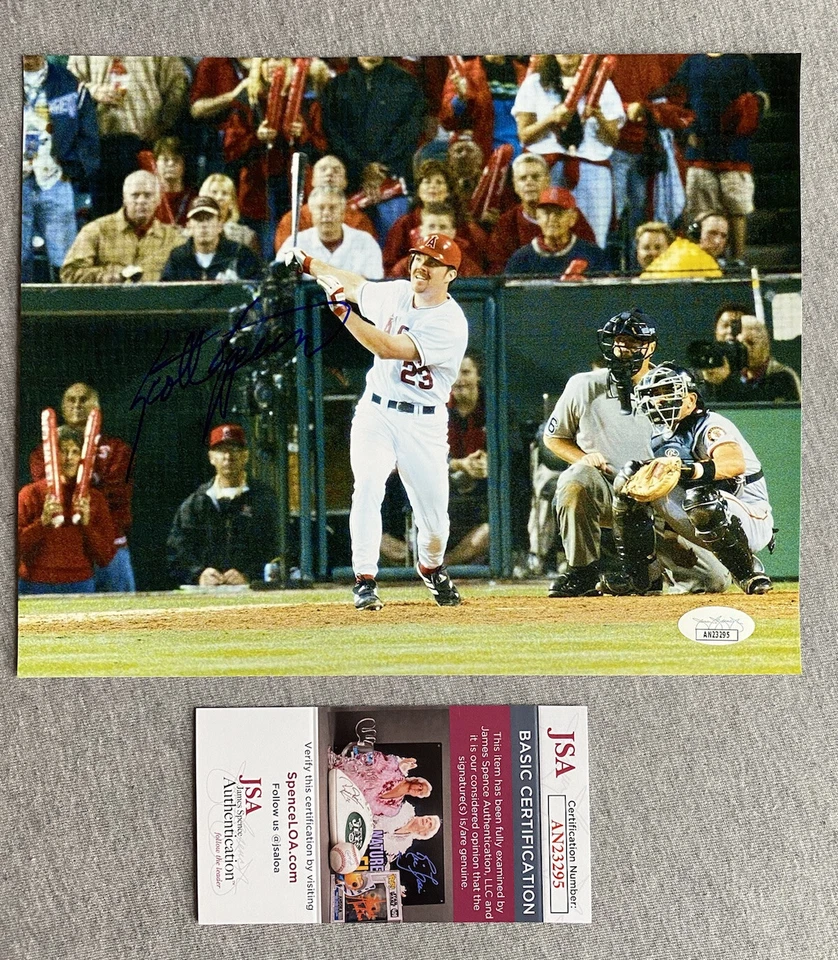ANGELS 2002 WORLD SERIES HOMERUN SCOTT SPIEZIO AUTOGRAPH 8x10 PHOTO- JSA AN23295 - Image 1 of 1