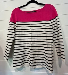 Cable & Guage Sweater Pink Black White Stripe Womens Small - Picture 1 of 3