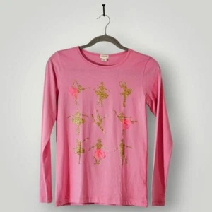 CREWCUTS Top Girls 14 Pink Glitter Ballerina Crewneck Long Sleeves Pullover New - Picture 1 of 6