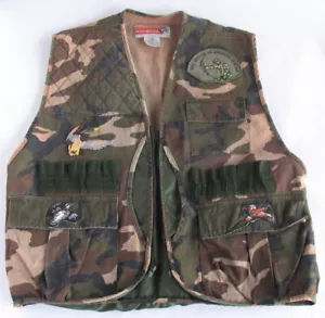 Vintage Winchester Men’s M Woodland Camo Hunting Vest w/ Game Pocket & Patches - Picture 1 of 10
