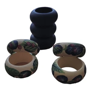 Napkin Rings Wooden Hand Painted Phillipines Tableware Light wood/navy blue 7pc - Picture 1 of 10