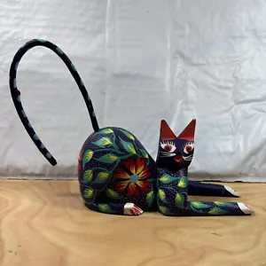 Handgeschnitzte Alebrije Katze - Oaxaca Mexiko Volkskunst - Künstler signiert Holzfigur - Bild 1 von 19
