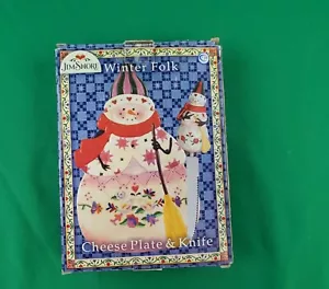 JIM SHORE "WINTER FOLK" SNOWMAN Cheese Plate & Knife Holiday Charcuterie Board - Picture 1 of 16