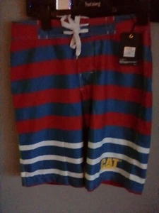 BNWT CAT SEASIDE FLAME/BLUE LOGO BOARD SHORTS SIZE SMALL - Picture 1 of 3