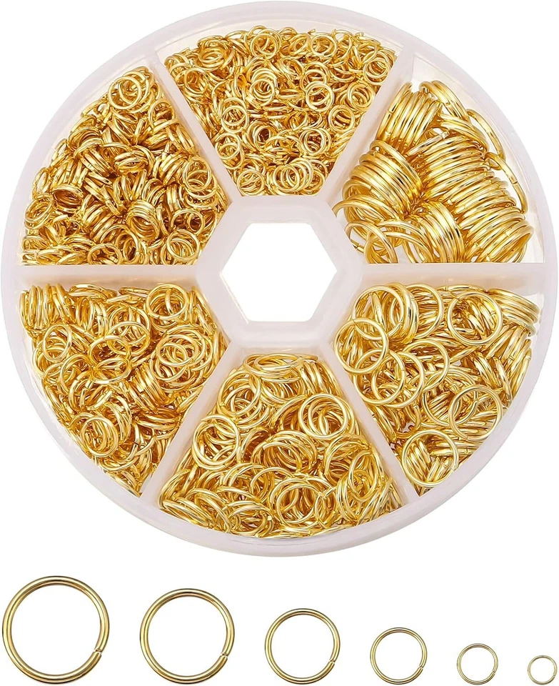 Juego de 1600 piezas de anillos de salto abiertos anillos de salto enchapados en oro anillos de salto para joyería Foto 1 de 4