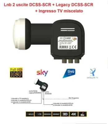LNB dCSS SCR 2 USCITE CON INGRESSO TV MISCELATO ILLUMINATORE CONVERTITORE SKY HD - Immagine 1 di 2