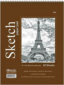 Bazic Spiral Skizzenblock Skizzenbuch 9" x 12" 30 Papierblätter für Bleistift Pastell - Bild 1 von 1