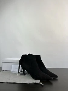 Christian Dior La Belle D Women's Ankle Boots Bow Suede Shoes Black Size 38.5 - Picture 1 of 23