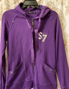 SEVEN 7 Hooded Jacket In Purple With Sequins & Pockets, Zips Up Size Medium - Picture 1 of 9