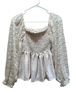 Bibi Pullover Peasant Sleeve Ivory Dainty Top - Size S NWT - Picture 1 of 4