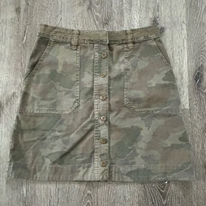 Anthropologie Skirt Women’s 8 Green Camo Utility Mini Skirt Button Fly Casual - Picture 1 of 11