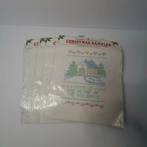 Bucilla 1990 Special Edition Stamped Cross Stitch Christmas Sampler Lot of 4 - Picture 1 of 10