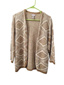 Chicos Strick-Cardigan Pullover vorne offen Damen Größe 1 Medium hellbraun silber metallic - Bild 1 von 14