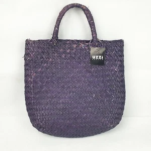 Bolso sin asas de paja de ratán diseño Uzzi púrpura natural bohemio - Imagen 1 de 4