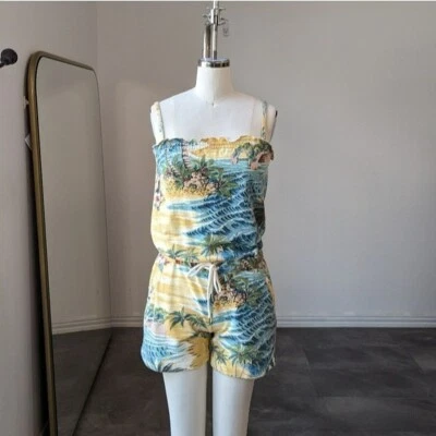 Mameluco tejido cuello cuadrado tropical Lucky Brand verde tostado XS playa piscina Foto 1 de 4