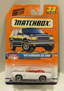 '69 Camaro SS 396 - 1998 Matchbox #33 décadas clásicas Chevrolet 1969 blanco - Imagen 1 de 1