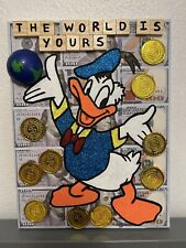 11x9 Donald Duck Money Glitter Painting Stretched Canvas Wall Art
