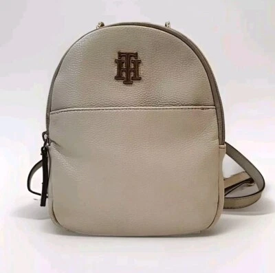 Tommy Hilfiger Cream Mini Backpack Purse Gold Logo 7x9x3" (3PN23) - Image 1 of 4
