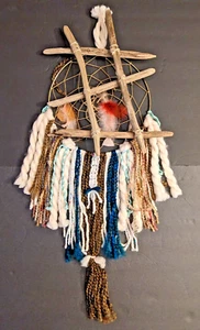 Vintage INDIANER HANDGEFERTIGT MANDALA TRAUMFÄNGER WOLLE/HOLZ GROSS 35"x16"  - Bild 1 von 12