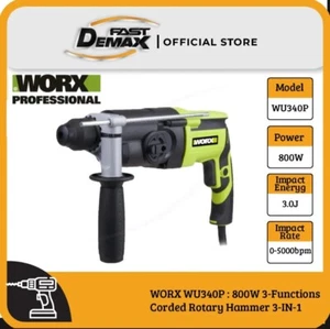 WORX WU340P : 800W 3-Functions Corded Rotary Hammer 3-IN-1 / 3-F Drill - Picture 1 of 13