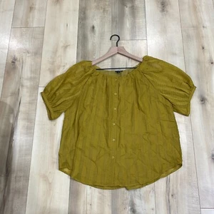 Ann Taylor Womens Green Short Sleeve Round Neck Button-Up Shirt Size Medium - Picture 1 of 6