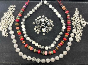 Gemstone Lot-Black/White Quartz, Mixed Tourmaline, Lampwork, Silver-Tone Spacers - Picture 1 of 8