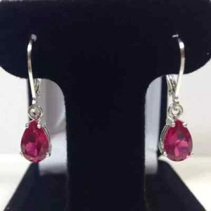 925 Sterling Silver Lab-Created Handmade 6 Ct Ruby stone Antique Earrings - Picture 1 of 3
