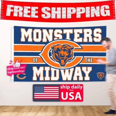 Bandera de fútbol americano C de los Chicago Bears Fans 3x5 pies Monstruos de la mitad del camino Foto 1 de 4